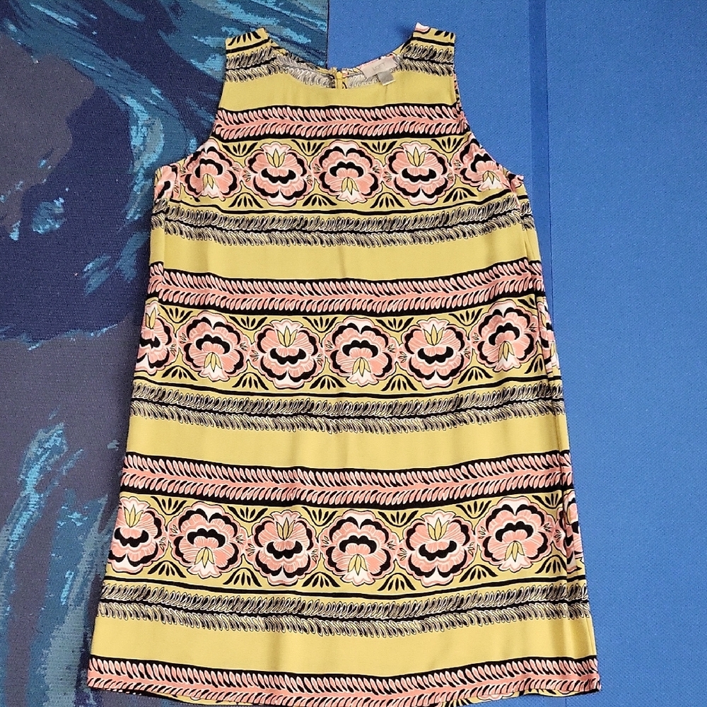 Loft Chartreuse Pink Sleeveless Floral Mini Shift Dress